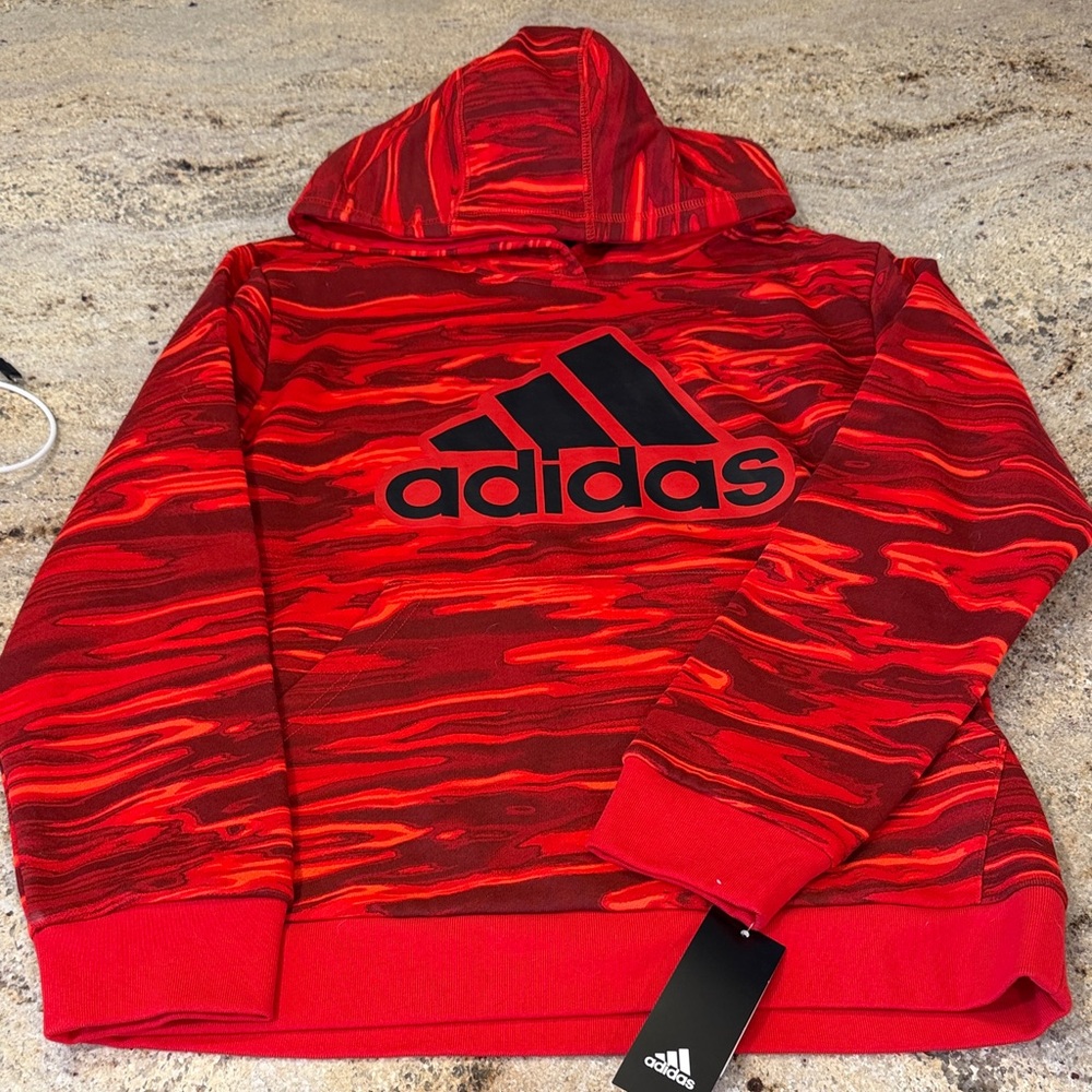 Adidas Red and Black Patterned Hoodie